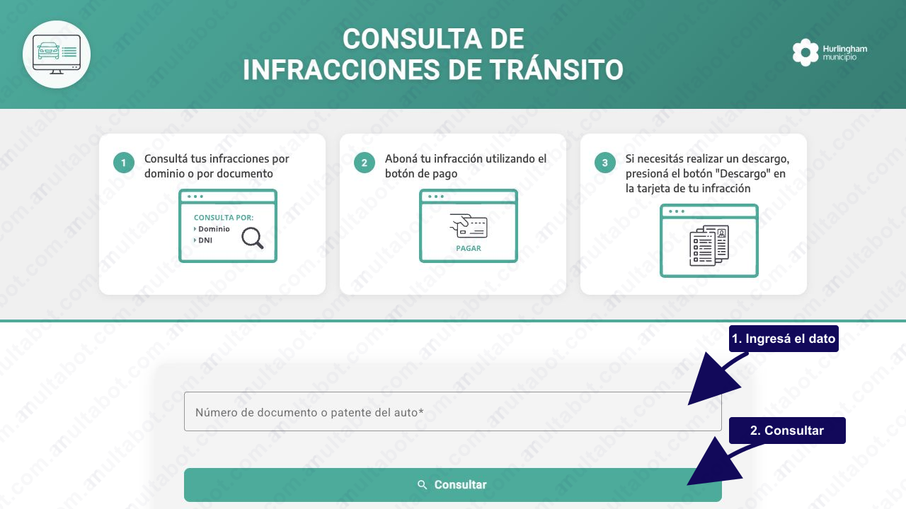 Portal del Municipio de Hurlingham para consultar infracciones por patente o documento