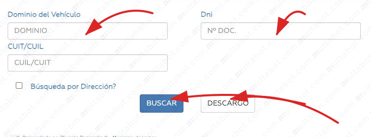 Formulario municipal para consultar multas de Lomas de Zamora por patente, DNI o CUIT