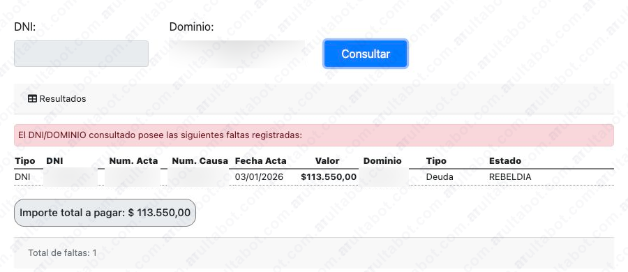 Resultado municipal de Luján con fecha, importe, tipo de deuda, estado y total