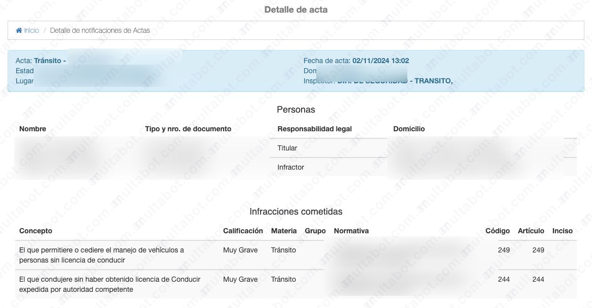 Detalle de un acta municipal con fecha, lugar, estado y normativa