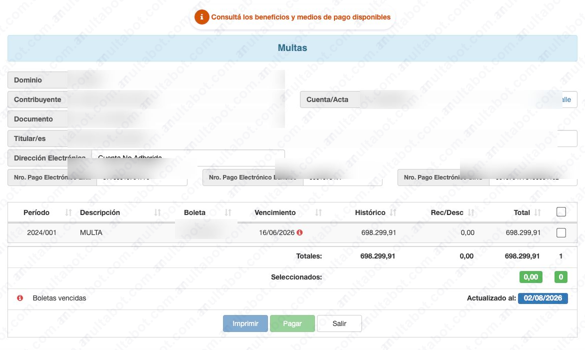 Listado municipal de multas con vencimientos e importes