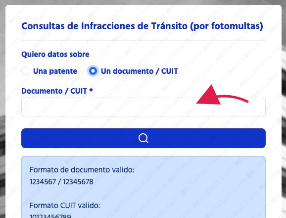 Formulario de Monitoreo Vial Digital para consultar fotomultas por DNI o CUIT