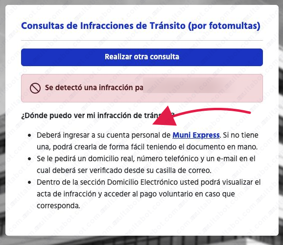 Resultado de Monitoreo Vial Digital con indicaciones para consultar el acta en Muni Express