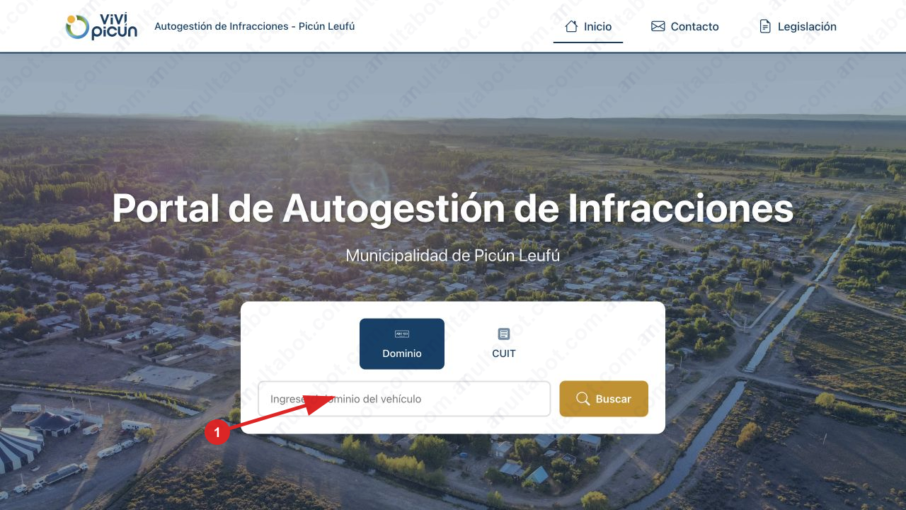 Portal municipal de Picún Leufú con consulta de infracciones por dominio o CUIT
