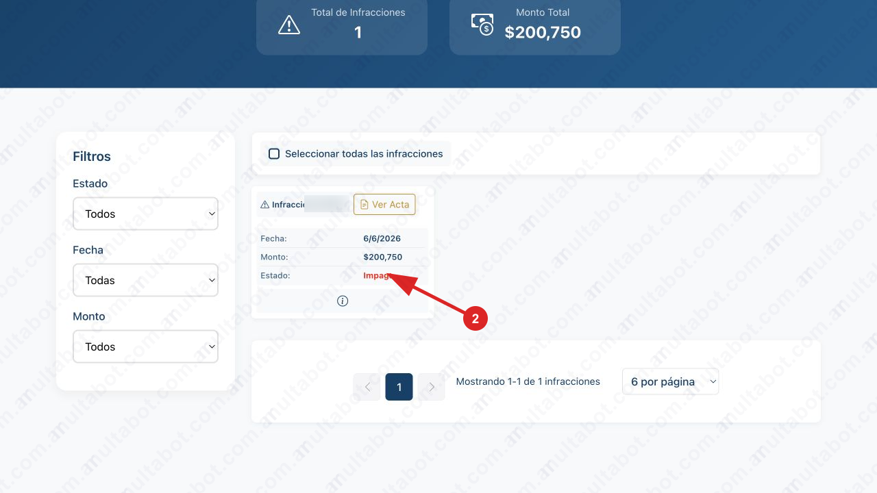 Resultado municipal de Picún Leufú con cantidad, monto total, fecha, importe y estado