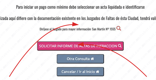 Acceso del portal de Posadas para solicitar un informe de actas de infracción