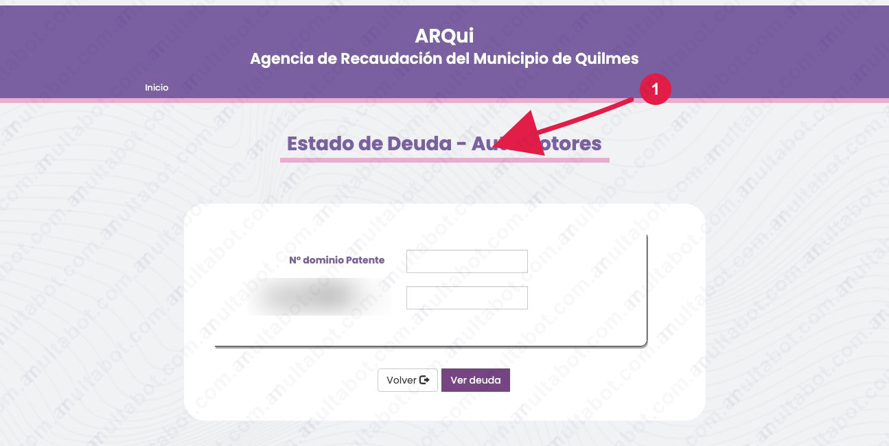 Portal ARQui de Quilmes para consultar deuda tributaria automotor por patente