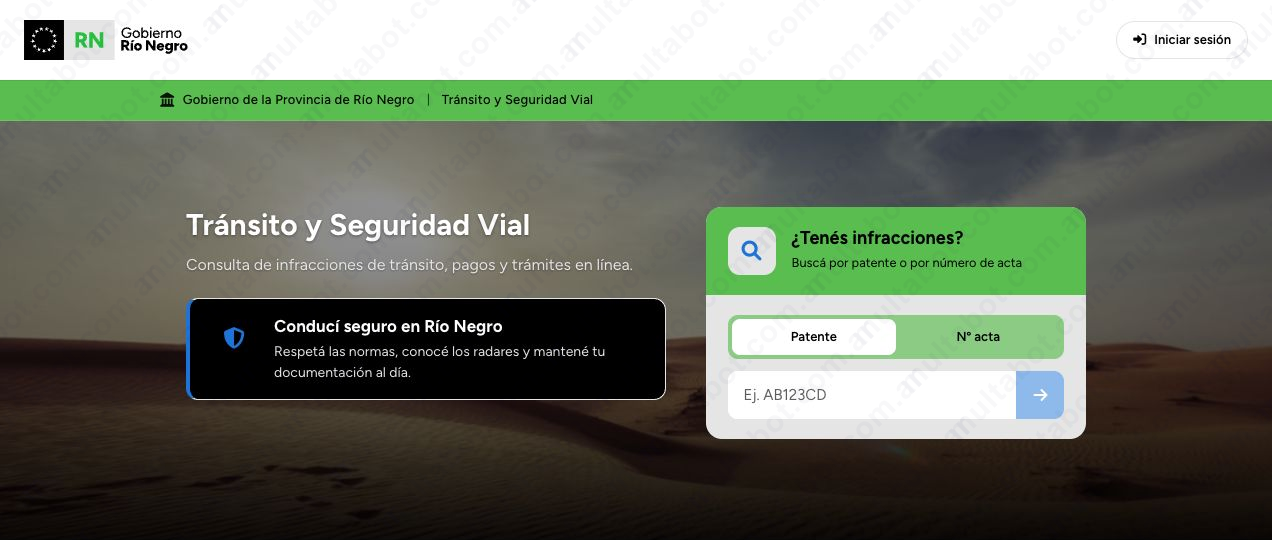 Portal de Río Negro para consultar multas por patente o número de acta