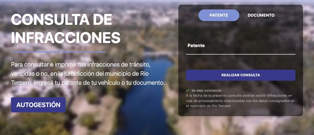 Portal SIGEIN de Río Tercero con consulta por patente o documento