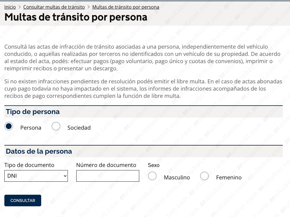 Formulario de Rosario para consultar multas por documento o CUIT