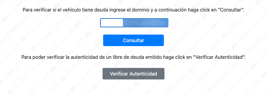 Botón Consultar del portal de libre deuda de tránsito de San Juan Capital