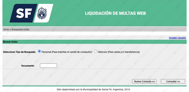Tribunal de Faltas de Santa Fe Capital con búsquedas personal y por vehículo