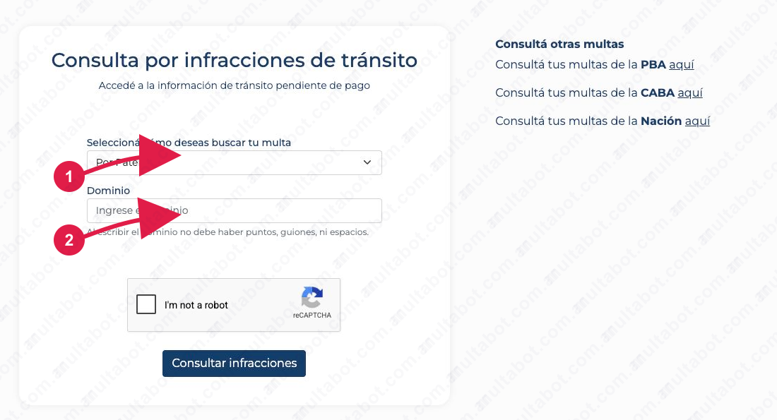 Formulario de Mi3F con el selector de búsqueda y el campo para ingresar el dominio