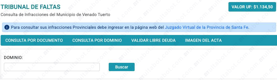 Formulario del Tribunal de Faltas de Venado Tuerto para consultar multas por patente
