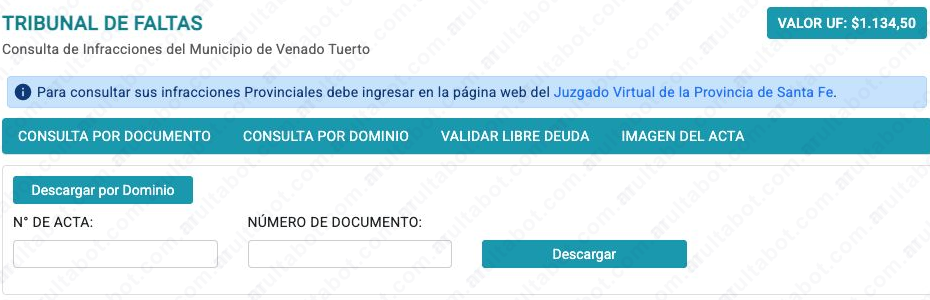 Formulario del Tribunal de Faltas de Venado Tuerto para descargar la imagen de un acta
