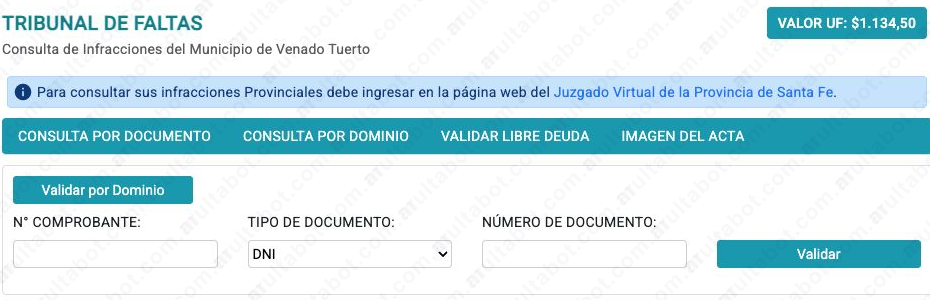Formulario del Tribunal de Faltas de Venado Tuerto para validar un libre deuda